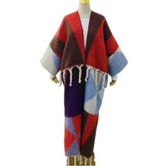 Multicolor Deep V Tassel Fuzzy Coat