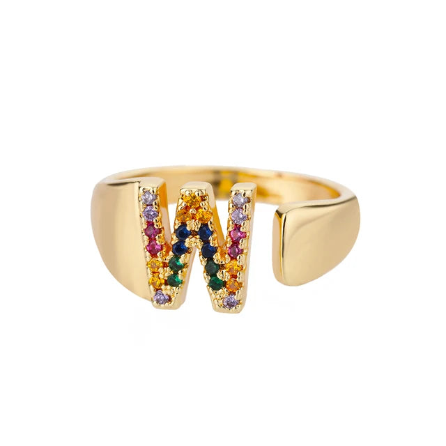 Multicolor Zircon Alphabet Plated Rings