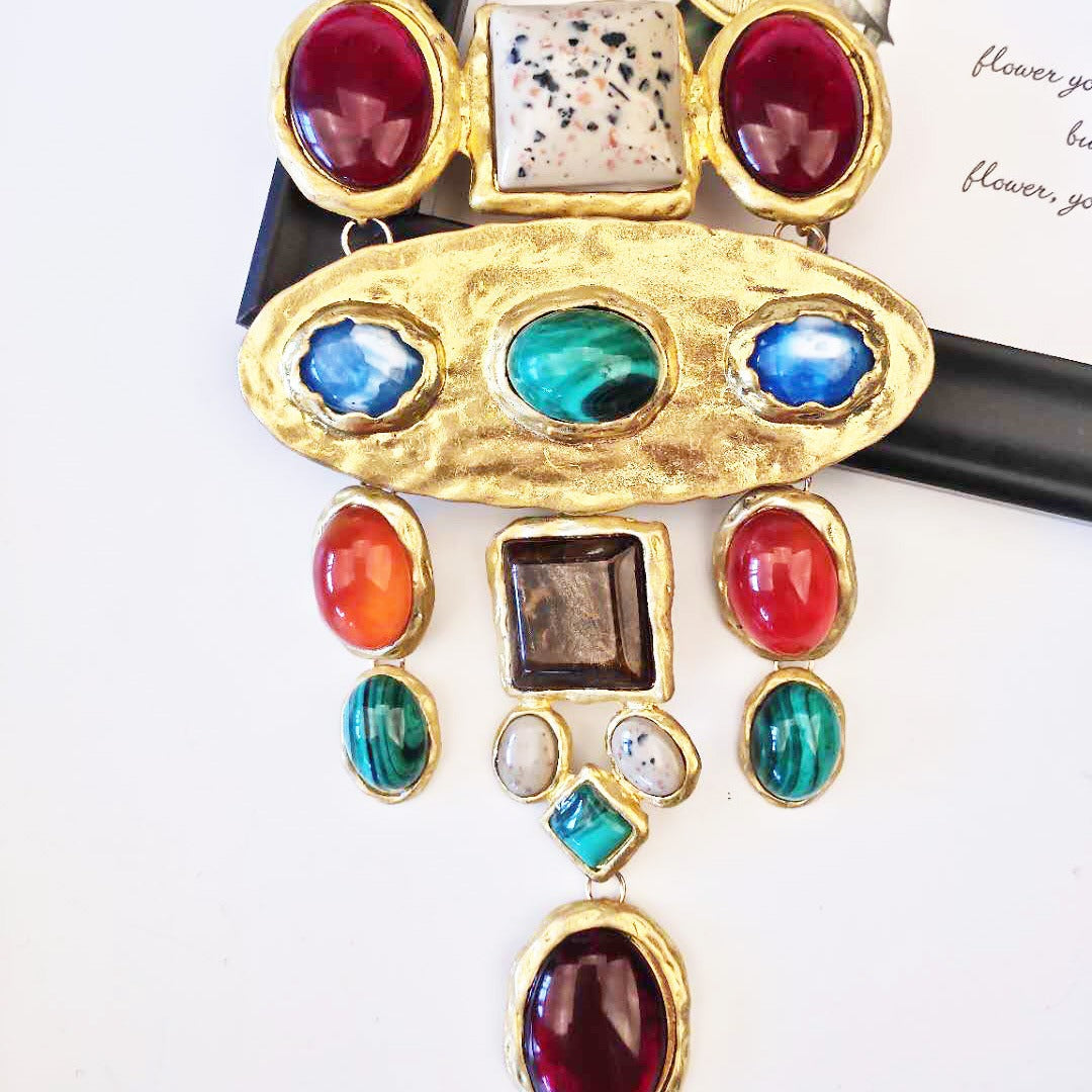 Pre Order:  Baroque Geometric Gemstone Long Necklace