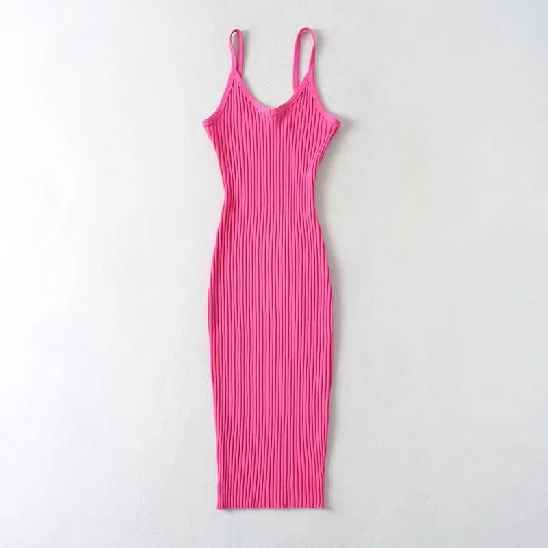 Sleeveless Ribbed Knitted Midi Dress