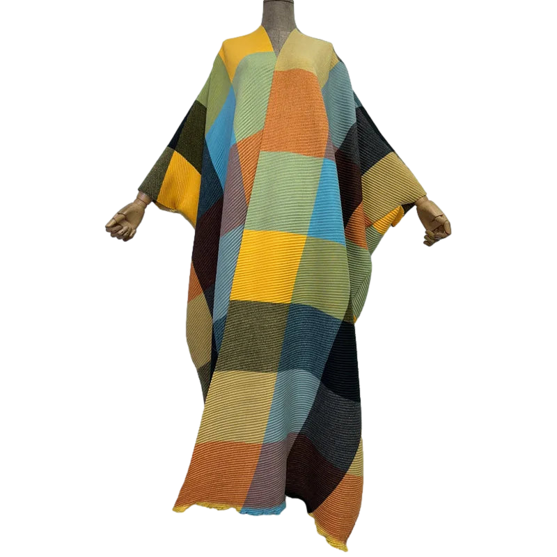 Colorful Plaid Knitted Maxi Cardigan - WINI