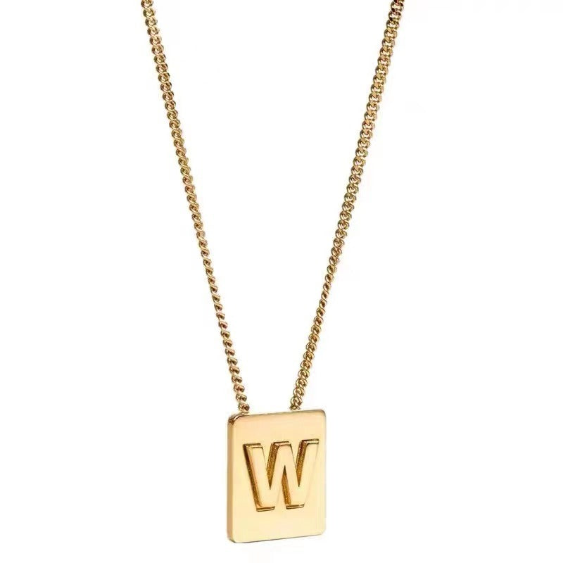 Stainless Steel Square Letter Necklace