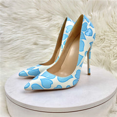 Pre Order:  Blue Heart Printed Pointed-Toe Pumps Shoes