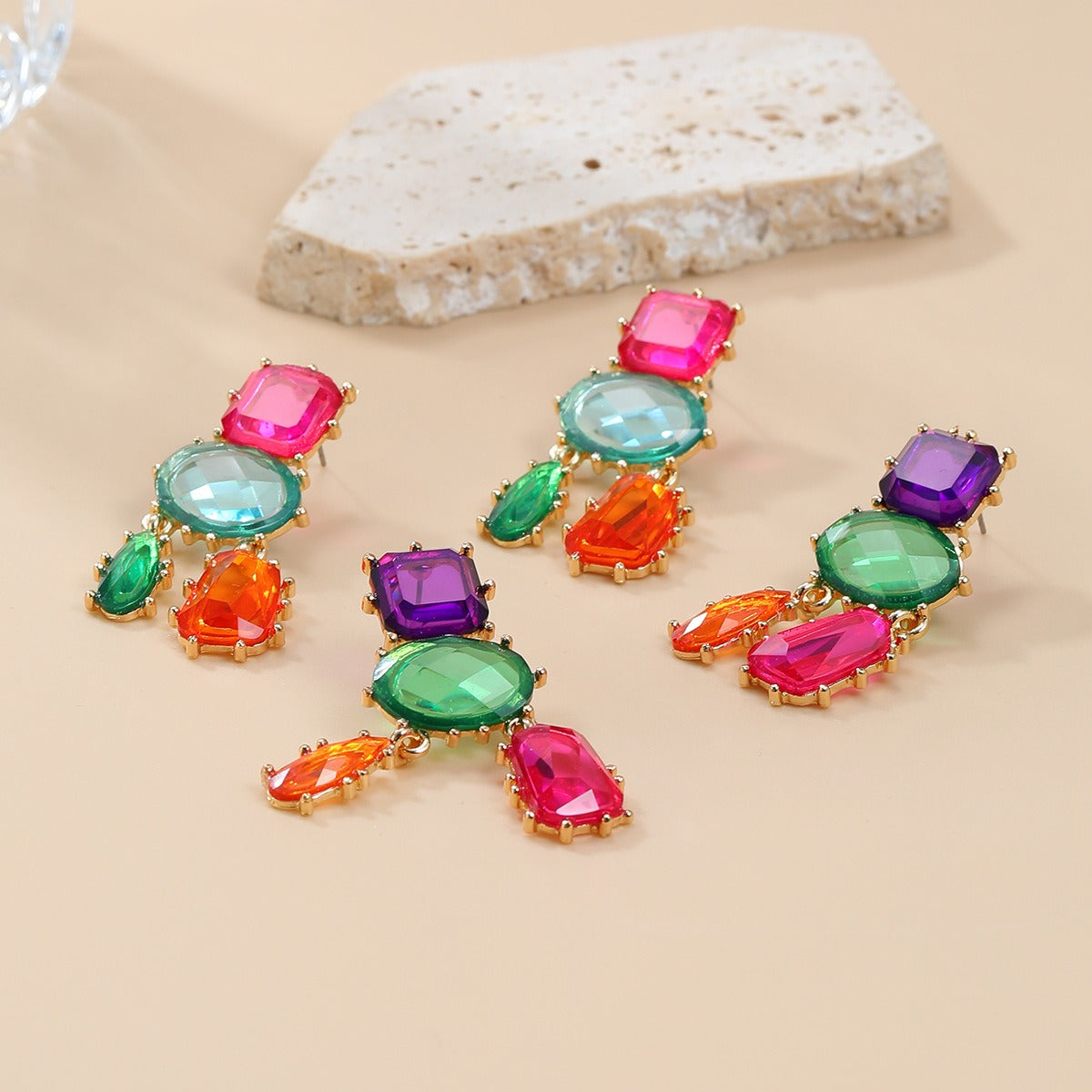 Colorful Exaggerated Multi-Layered Geometric Earrings