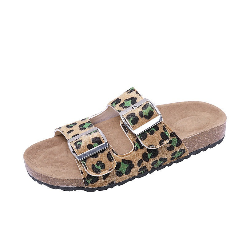 Buckle Strap Casual Print Cork Slippers