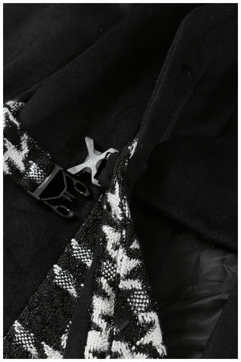 Plaid Spliced Woolen Coat