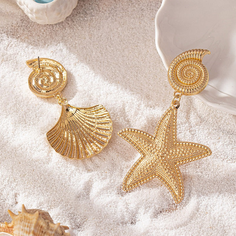 Gold Metallic Starfish Shell Earrings