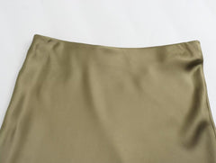 High Waisted Silk Satin Midi Skirt