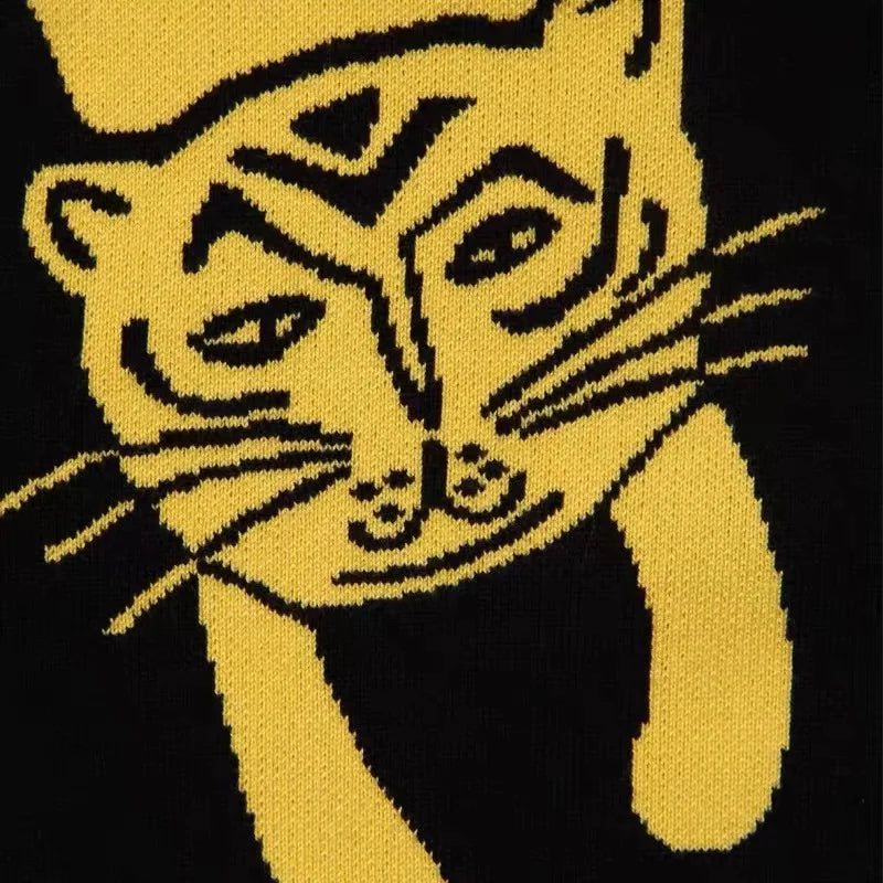 Elegant Black Jacquard Cartoon Sweater