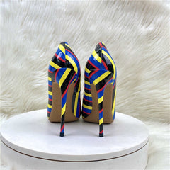 Printed Stripes Pointed-Toe Pumps Shoes