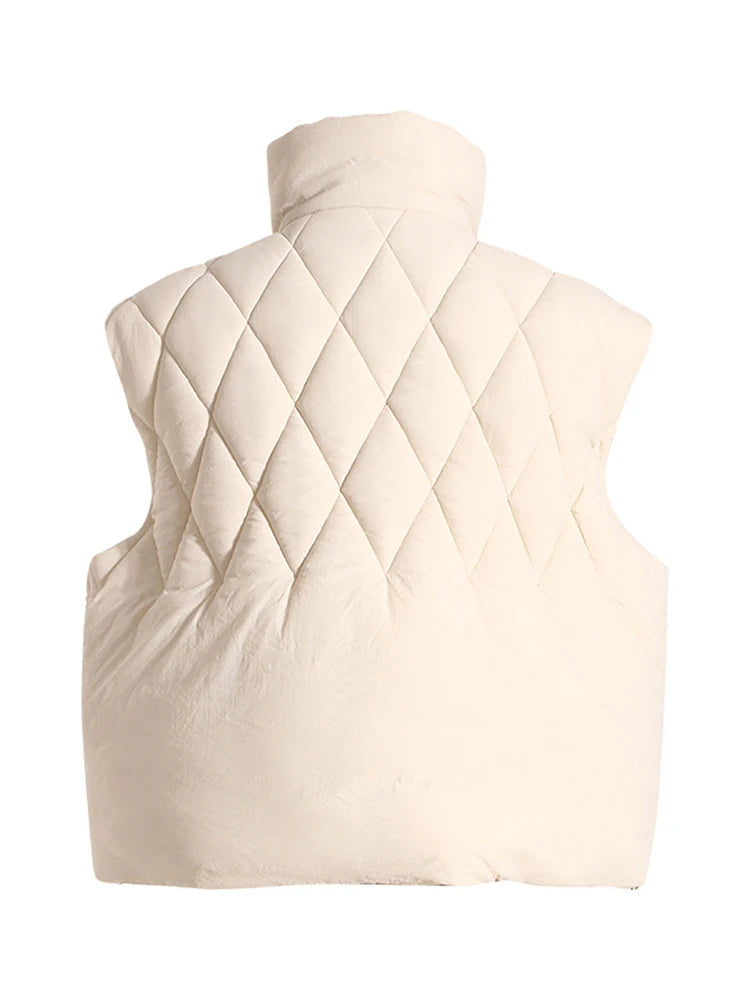Tasseled Diamond Sleeveless Puffer Jacket
