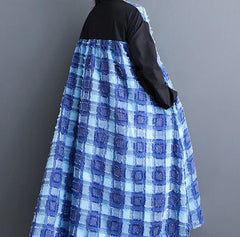 Spliced Plaid Midi Shirt Dress