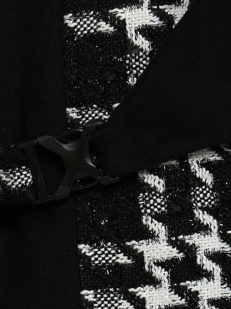 Plaid Spliced Woolen Coat