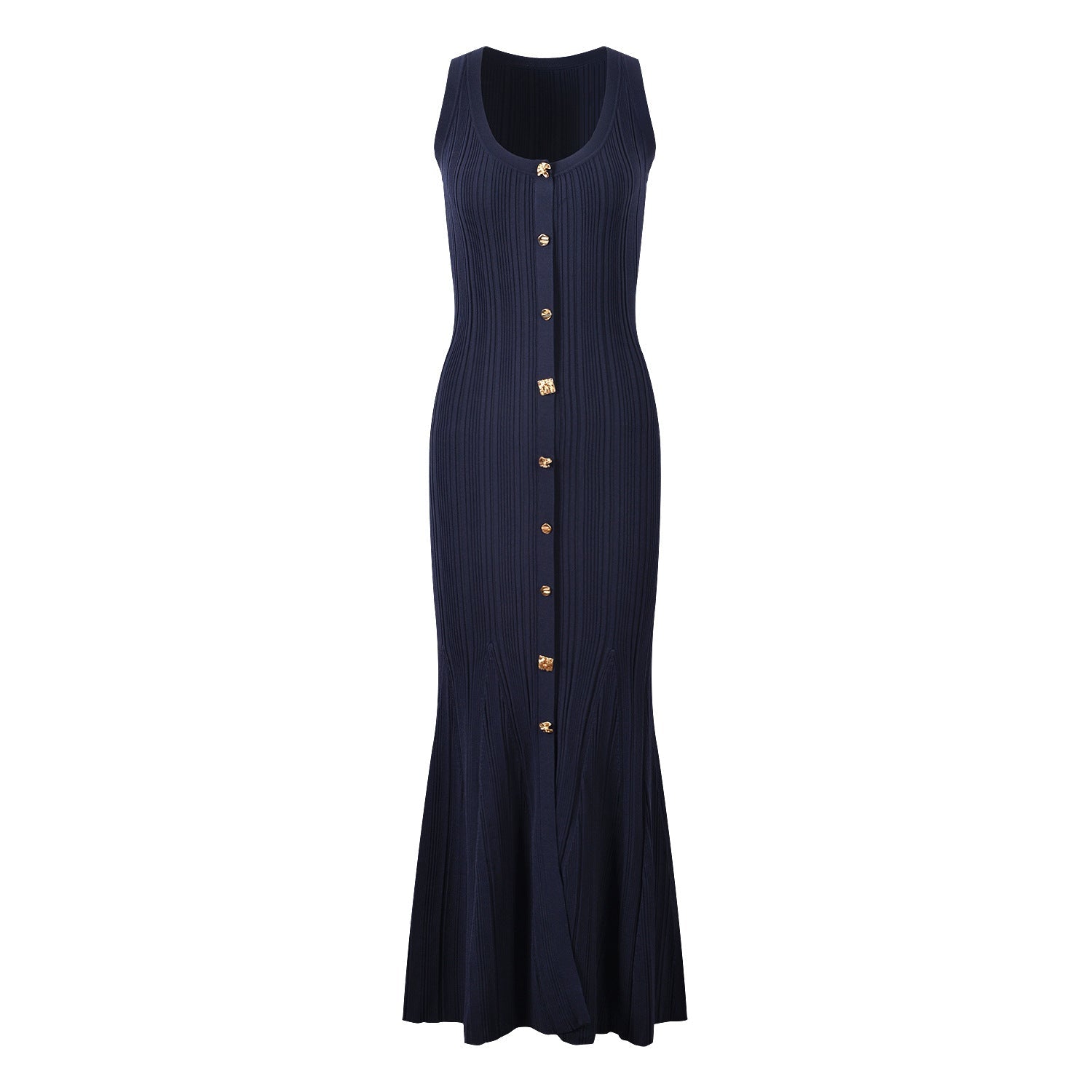 Single Breasted Slim Fit Knitted Maxi Dress