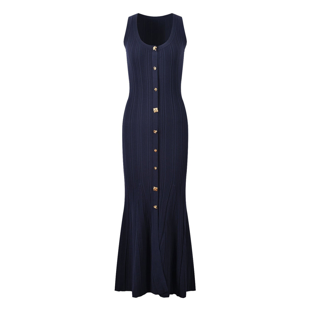 Single Breasted Slim Fit Knitted Maxi Dress