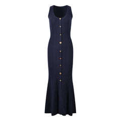 Single Breasted Slim Fit Knitted Maxi Dress