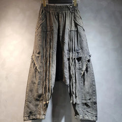 Loose High Elastic Waist Wide Leg Denim Pants