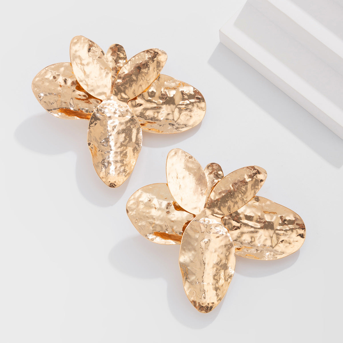 Irregular Metallic Petal Collarbone Necklace + Petal Earrings