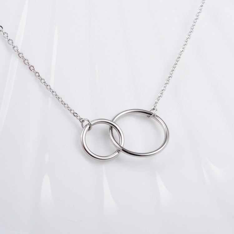 Double Ring Plated Silver Necklace