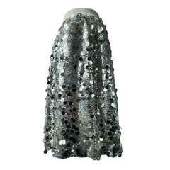 Silver Sequin Elastic High Waist Skirt