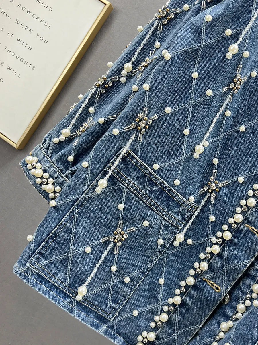 Beaded Diamond Loose Denim Jacket