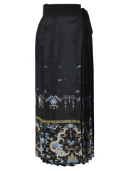 Pleated Dragon Jacquard Lace Up Skirt