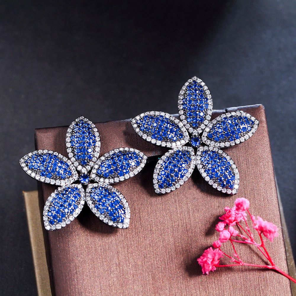 Cubic Zircon Big Flower Earrings