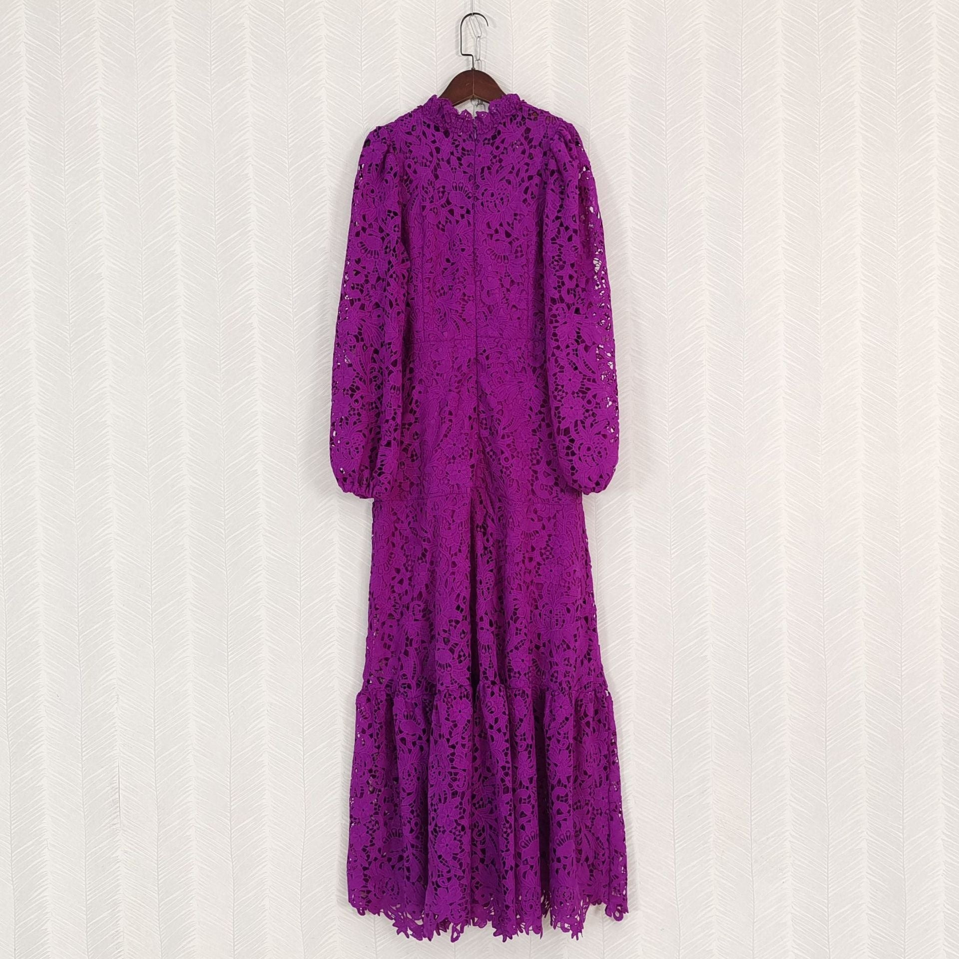 Hollow Out Embroidery Lantern Sleeve Maxi Dress