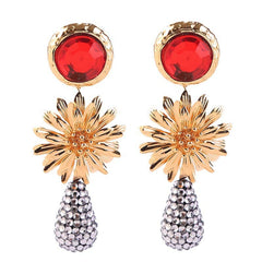 Alloy Flower Water Droplets Diamond Earrings