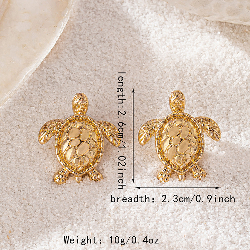 Gold Metallic Turtle Stud Earrings