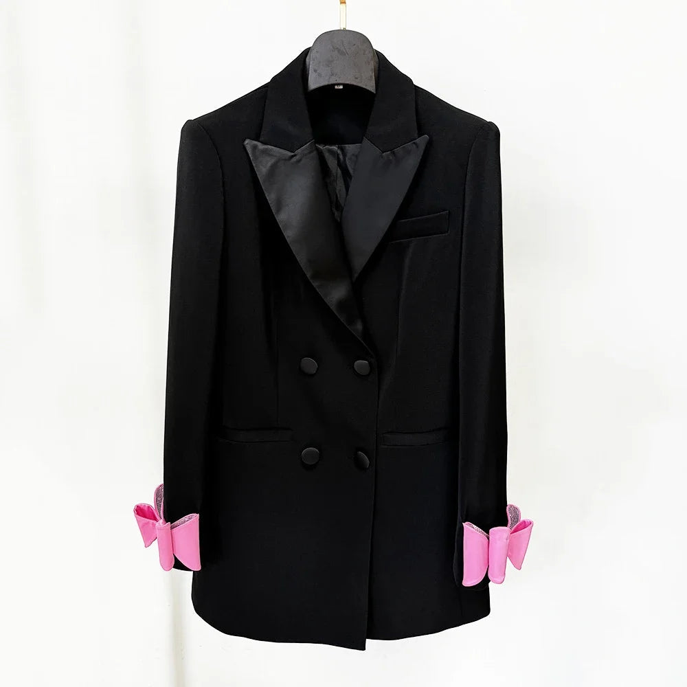 Diamond Bow Embellishment Suit Jacket Style Slim Mini Dress