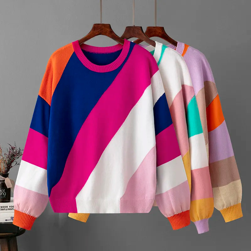 Multicolor Diagonal Stripes Knit Sweater