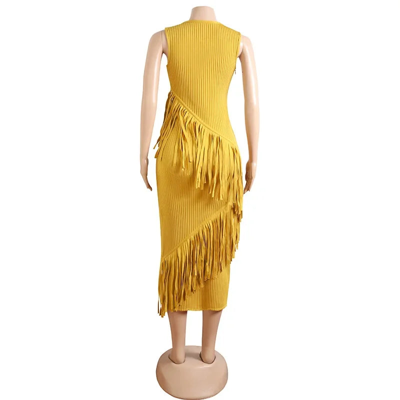 Yellow Tassel Hip Wrap Bandage Dress