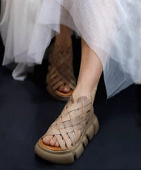 Cowhide Leather Splicing Green Hollow Out Sandals Peep Toe