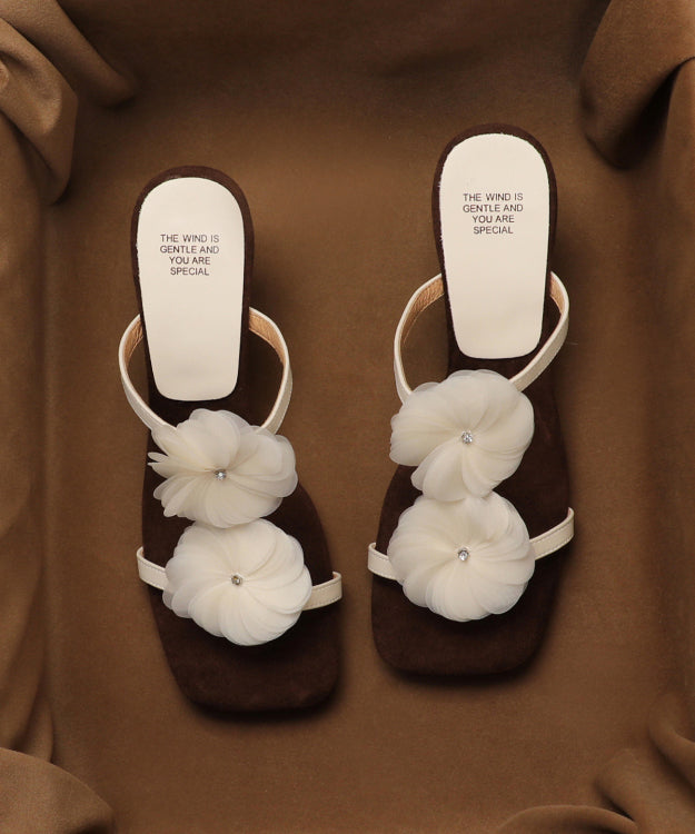 Summer New Beige Flower Wedge Heel Open Toe Slippers