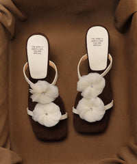 Summer New Beige Flower Wedge Heel Open Toe Slippers