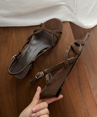 Brown Suede Splicing Wedge Sandals Peep Toe