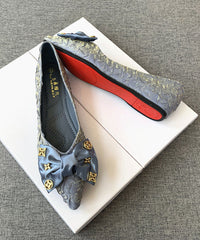 Chic Black Bow Splicing Flat Shoes Pointed Toe