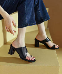 Elegant Splicing Chunky Heel Green Sheepskin Slide Sandals