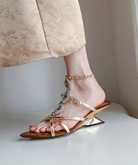 Fashion Gold Pointed Toe Wedge Sandals Zircon Peep Toe
