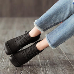Round Toe Leather Casual Women Shoes