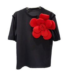 3D Flower Solid Short Sleeve T-Shirt