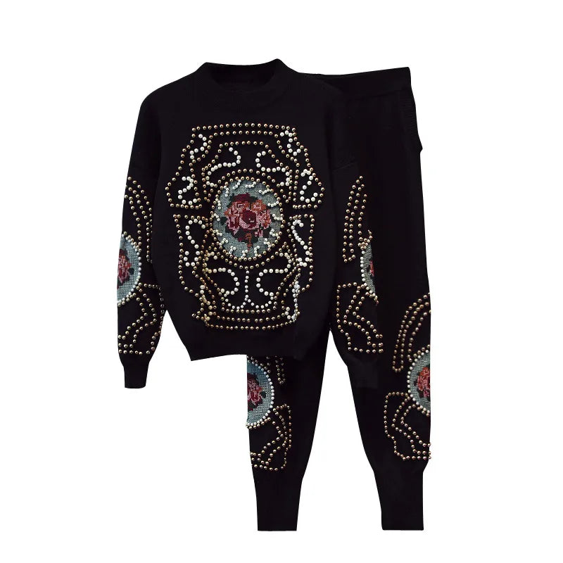 Beaded Embroidery Tracksuit - 2 Piece Set