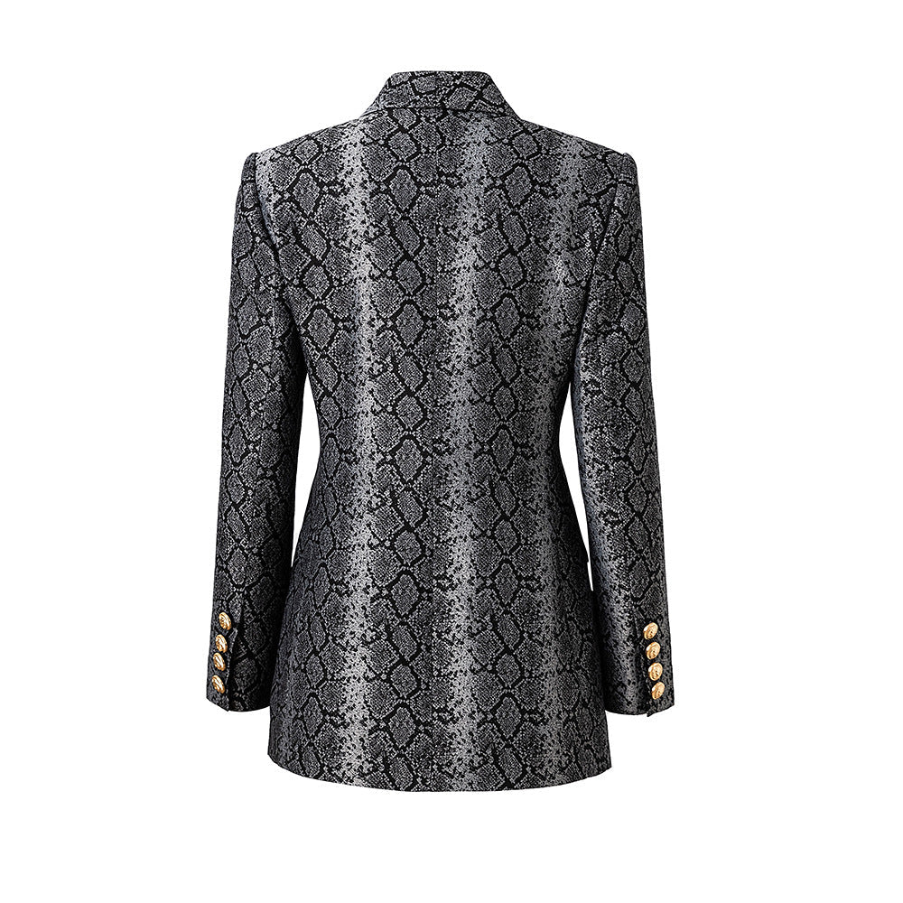 Jacquard Leather Mid-Length Two-Button Blazer