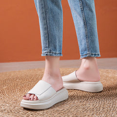 Flat Leather Solid Slippers For Women