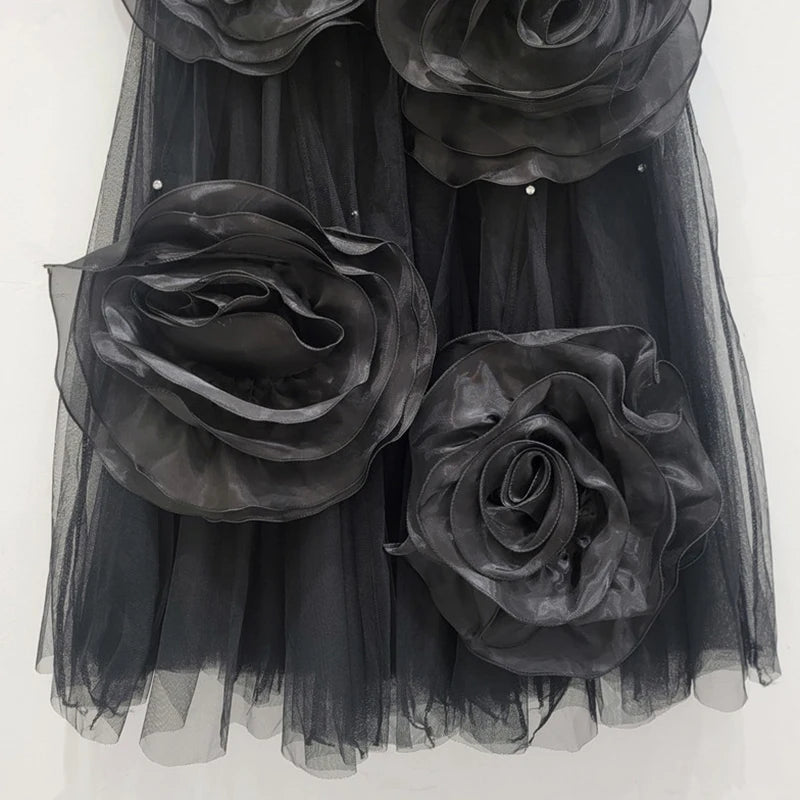 Mesh Handmade 3D Flower High Elastic Waist Skirt