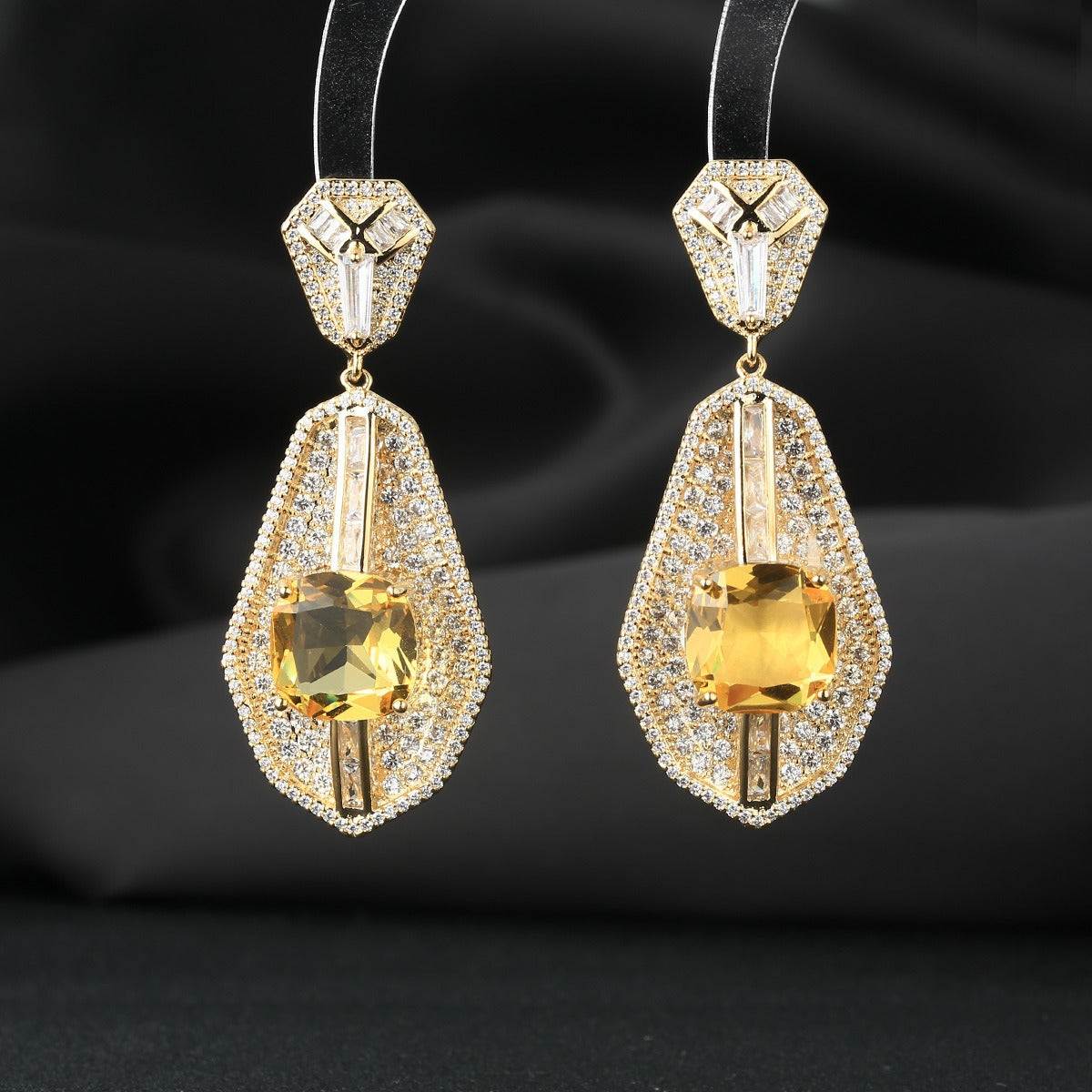 Square Diamond Fan-Shaped Inlaid Zircon Earrings