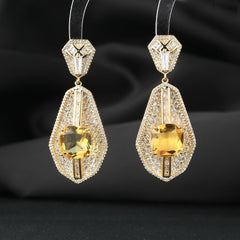 Square Diamond Fan-Shaped Inlaid Zircon Earrings