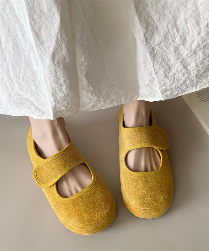 Casual Buckle Strap Splicing Platform Flats Shoes Yellow Suede