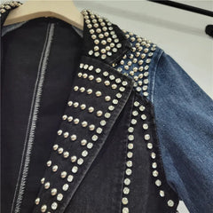 Rivet Diamond Denim Spliced Loose Jacket